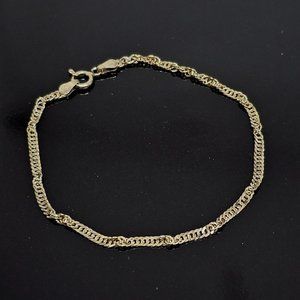925 Sterling Silver Vermeil -  Twisted Flat Link Chain Bracelet 7.2" Long Italy